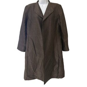 Eileen Fisher Silk Ravine‎ Coat Women's M Brown Open 3/4 Sleeve Lined Pockets